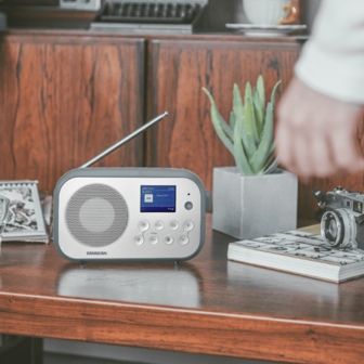 Sangean DPR-42BT White-Stone Blue DAB+/FM radio wit grijs met bluetooth werkt op batterijen/netadapter