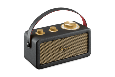 Sangean RA-101 Black Gold draagbare FM radio met bluetooth en aux speaker oplaadbaar zwart goud voorzijde links