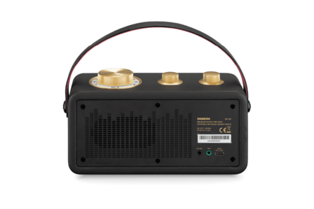 Sangean RA-101 Black Gold draagbare FM radio met bluetooth en aux speaker oplaadbaar zwart goud achterzijde