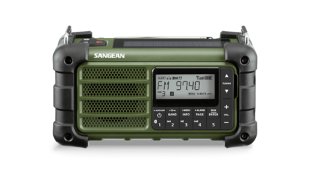Sangean Survivor MMR-99 AM/FM radio Forest Green met zonnepaneel en dynamo voorkant