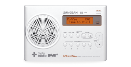 Sangean DPR-69+ White DAB+/FM-RDS draagbare en oplaadbare radio wit voorzijde