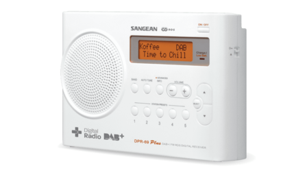 Sangean DPR-69+ White DAB+/FM-RDS draagbare en oplaadbare radio wit voorzijde rechts