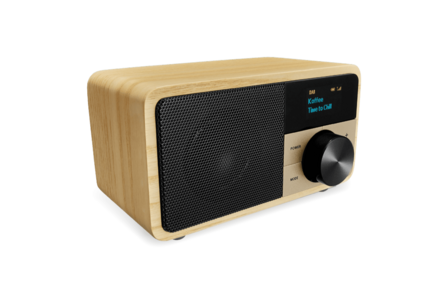 Sangean DDR-7 Natural Wood mini DAB+/FM radio met bluetooth en aux licht hout voorzijde links