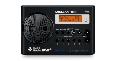Sangean DPR-69+ Black DAB+/FM-RDS draagbare en oplaadbare radio zwart voorzijde