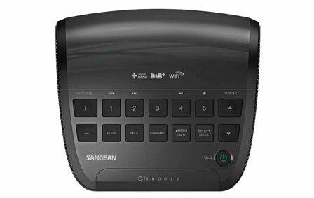 Sangean RCR-11 WF DAB+/FM digitale internet wekkerradio zwart knoppen bovenkant
