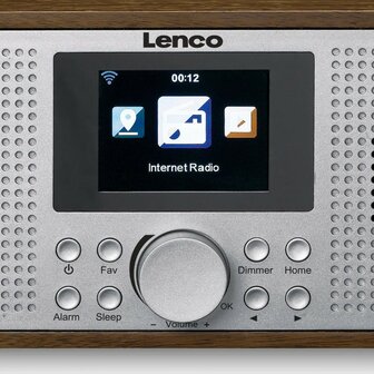 Lenco DIR-170WA internet/DAB+/FM smart radio walnoot zilver display