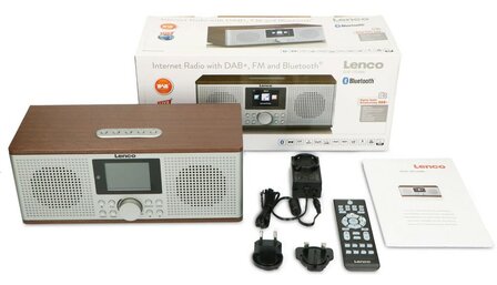 Lenco DIR-170WA internet/DAB+/FM smart radio walnoot zilver accessoires