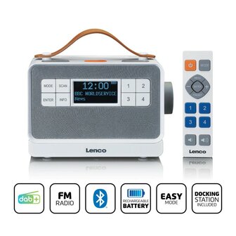 LENCO PDR-065WH draagbare senioren FM/DAB+ radio wit functies