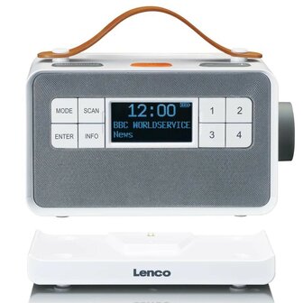 LENCO PDR-065WH draagbare senioren FM/DAB+ radio wit voorzijde oplaadstation