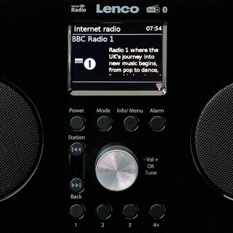Lenco PIR-645BK DAB+/FM oplaadbare radio met internetradio zwart display