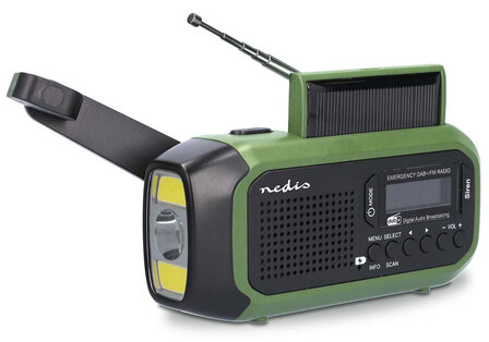 Nedis RDDBCR2000GN DAB+/FM draagbare noodradio met zonnepaneel groen voorzijde links