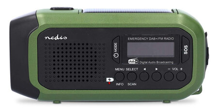 Nedis RDDBCR2000GN DAB+/FM draagbare noodradio met zonnepaneel groen voorzijde