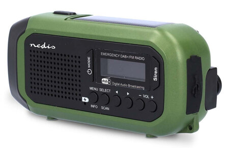 Nedis RDDBCR2000GN DAB+/FM draagbare noodradio met zonnepaneel groen voorzijde rechts
