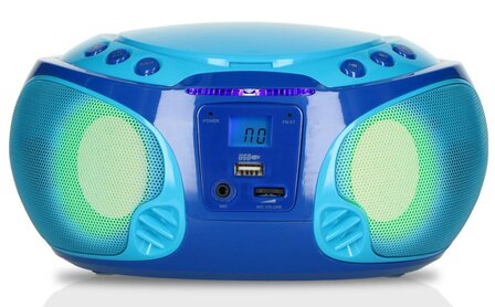 Lenco SCD-650BU draagbare FM/CD/MP3/USB kinderradio met microfoon en lichteffecten blauw