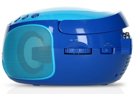 Lenco SCD-650BU draagbare FM/CD/MP3/USB kinderradio met microfoon en lichteffecten blauw