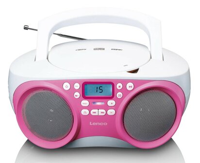 Lenco SCD-301PK draagbare FM/CD/MP3/USB kinderradio roze wit