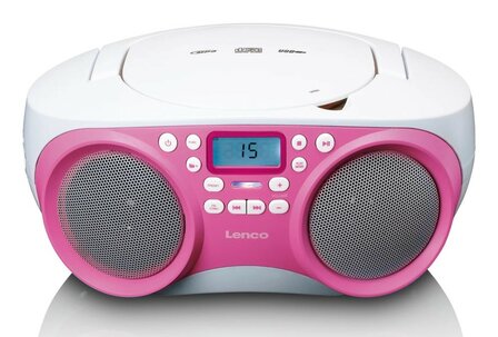 Lenco SCD-301PK draagbare FM/CD/MP3/USB kinderradio roze wit