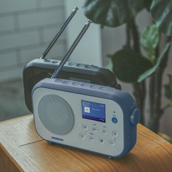 Sangean DPR-42BT White-Ink Blue DAB+/FM radio wit blauw met bluetooth werkt op batterijen/netadapter