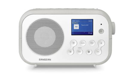 Sangean DPR-42BT White-Stone Blue DAB+/FM radio wit grijs met bluetooth werkt op batterijen/netadapter voorzijde