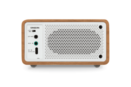 Sangean DDR-7X Light Wood DAB+/FM-RDS oplaadbare mini radio licht hout met bluetooth en aux achterzijde