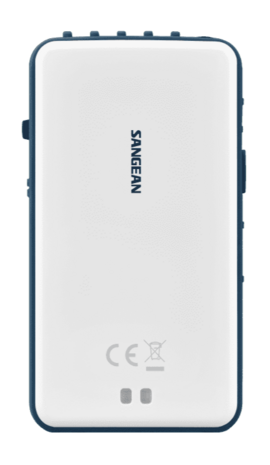 Sangean DT-140 White Blue AM/FM oplaadbare pocketradio wit blauw achterzijde