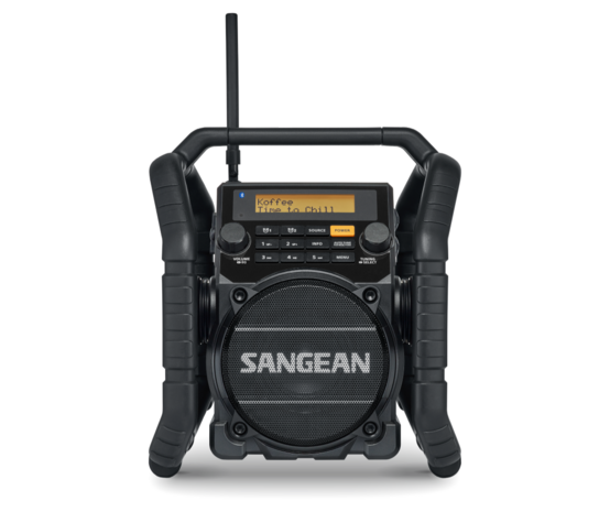Sangean U5DBT FM/DAB+ stevige bouwradio zwart met bluetooth, aux en accu voorzijde