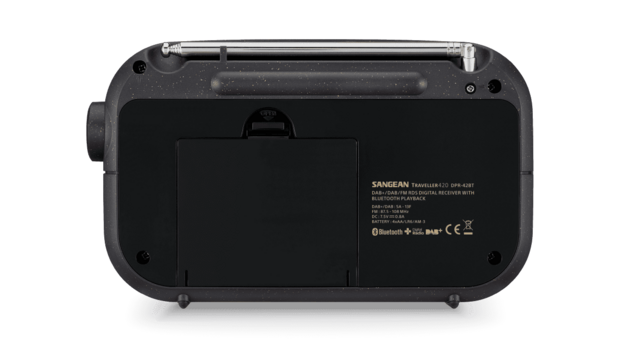 Sangean DPR-42BT Black-Black DAB+/FM radio zwart met bluetooth werkt op batterijen/netadapter achterzijde