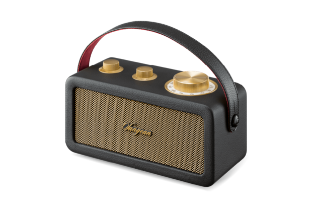 Sangean RA-101 Black Gold draagbare FM radio met bluetooth en aux speaker oplaadbaar zwart goud voorzijde rechts