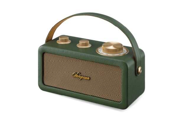 Sangean RA-101 Forest Gold draagbare FM radio met bluetooth en aux speaker oplaadbaar bos goud voorzijde rechts