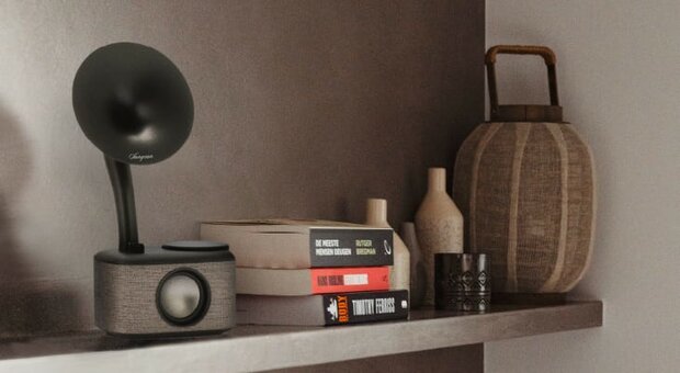 Sangean CP-100D Gramophone FM/DAB+ retro radio Fabric Grey-Black met bluetooth en aux