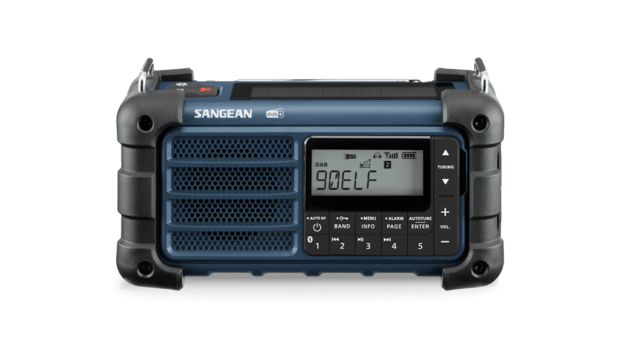 Sangean Survivor MMR-99 FM/DAB+ radio Ocean Blue met zonnepaneel en dynamo voorkant