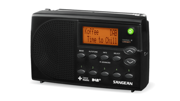 Sangean DPR-65 DAB+/FM-RDS digitale compacte en oplaadbare radio zwart voorzijde rechts
