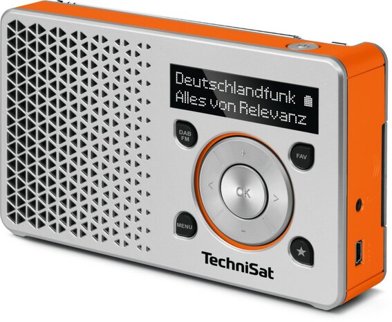 Technisat DIGITRADIO 1 DAB+/FM draagbare zakradio zilver oranje voorkant rechts