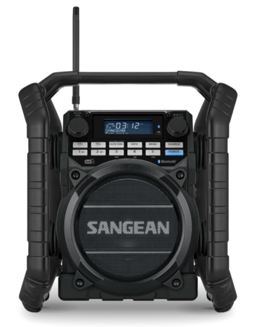 Sangean U4DBT+ FM/DAB+ stevige bouwradio zwart met bluetooth, aux en accu voorzijde