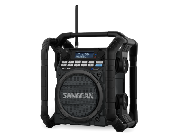 Sangean U4DBT+ FM/DAB+ stevige bouwradio zwart met bluetooth, aux en accu voorzijde rechts