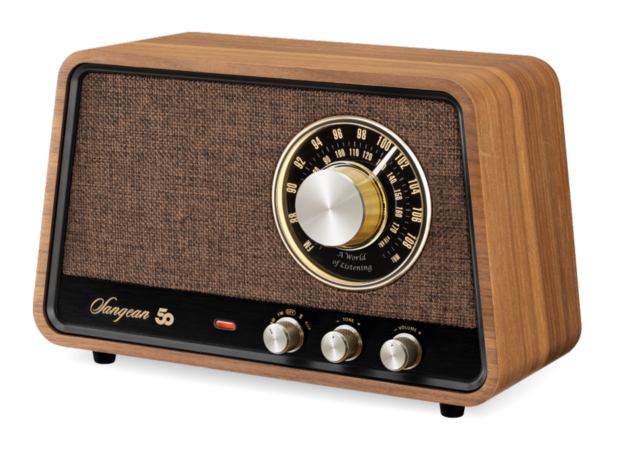 Sangean WR-101 AM/FM houten kast tafelradio met bluetooth vintage walnoot voorzijde rechts