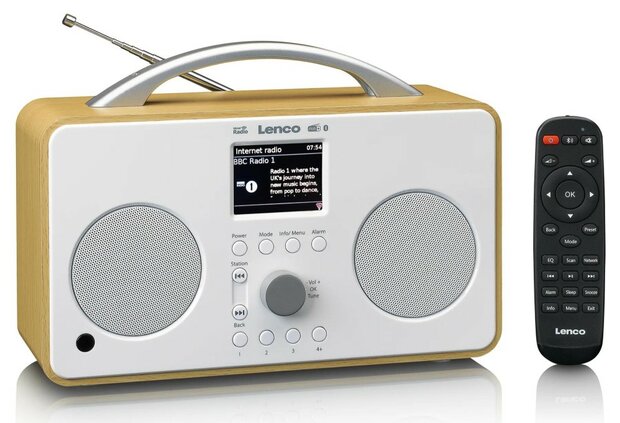 Lenco PIR-645WH DAB+/FM oplaadbare radio met internetradio wit voorzijde afstandsbediening