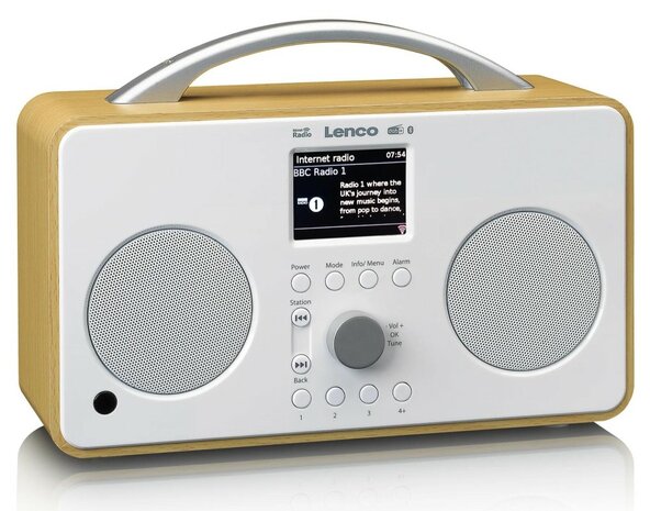 Lenco PIR-645WH DAB+/FM oplaadbare radio met internetradio wit voorzijde links