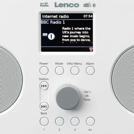 Lenco PIR-645WH DAB+/FM oplaadbare radio met internetradio wit display