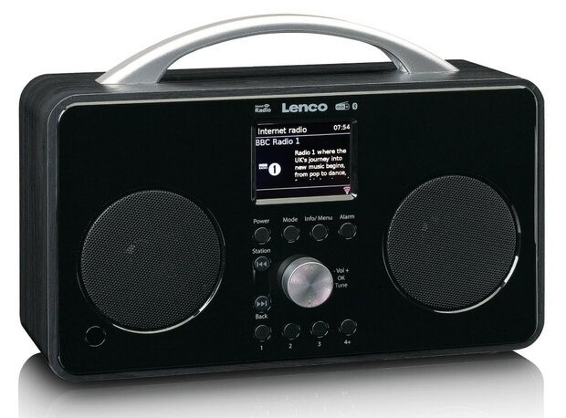 Lenco PIR-645BK DAB+/FM oplaadbare radio met internetradio zwart voorzijde links