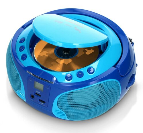 Lenco SCD-650BU draagbare FM/CD/MP3/USB kinderradio met microfoon en lichteffecten blauw