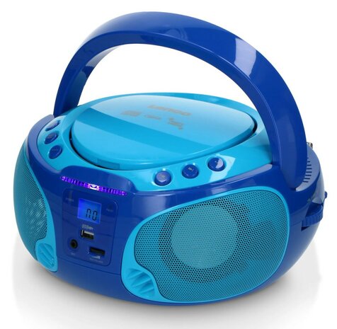 Lenco SCD-650BU draagbare FM/CD/MP3/USB kinderradio met microfoon en lichteffecten blauw