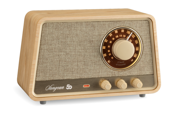 Sangean WR-101 AM/FM houten kast tafelradio met bluetooth white oak voorzijde links