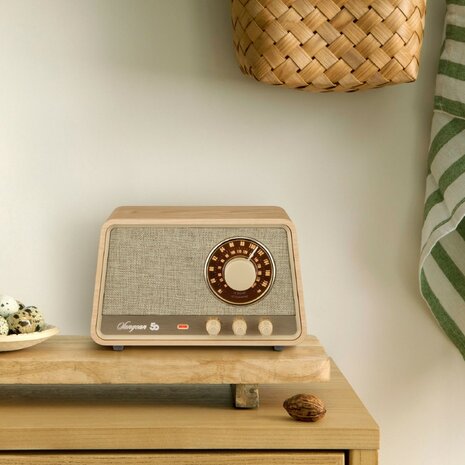 Sangean WR-101 AM/FM houten kast tafelradio met bluetooth white oak