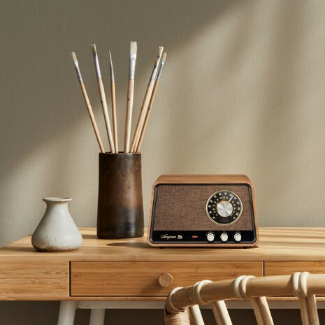 Sangean WR-101 AM/FM houten kast tafelradio met bluetooth vintage walnoot