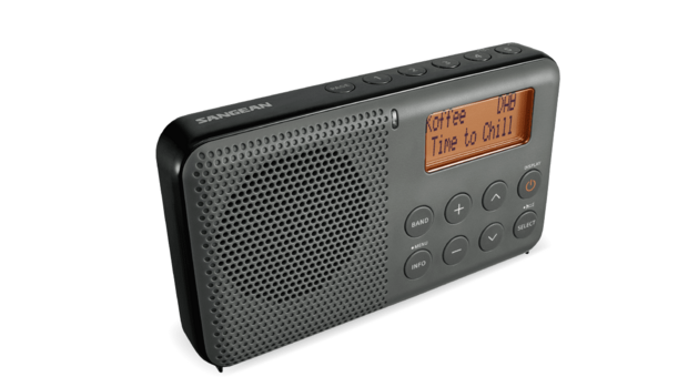 Sangean DPR-64 Grey-Black DAB+/FM-RDS digitale oplaadbare zakradio grijs zwart voorzijde links