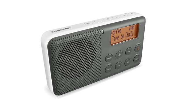 Sangean DPR-64 Grey-White DAB+/FM-RDS digitale oplaadbare zakradio grijs wit voorzijde links