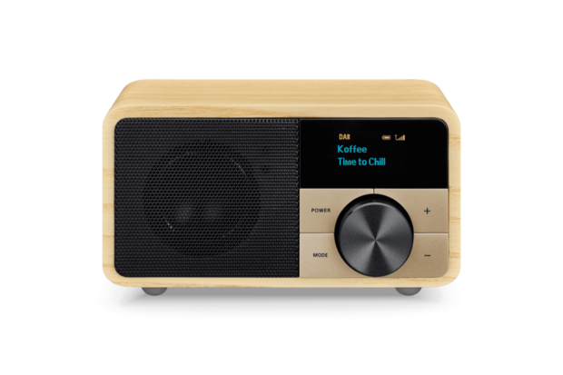 Sangean DDR-7 Natural Wood mini DAB+/FM radio met bluetooth en aux licht hout voorzijde