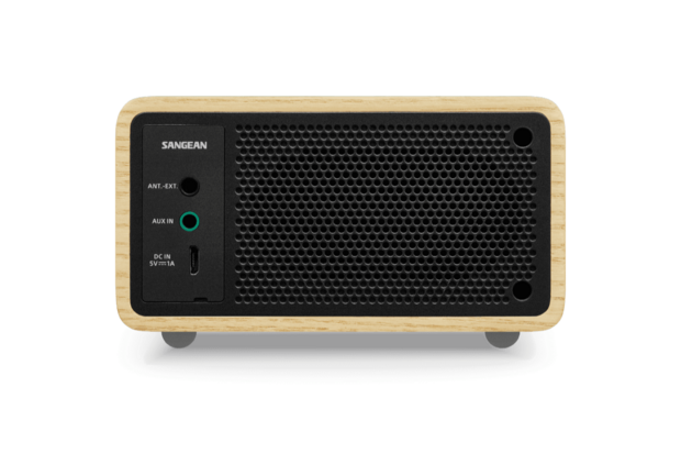 Sangean DDR-7 Natural Wood mini DAB+/FM radio met bluetooth en aux licht hout achterzijde