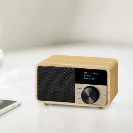 Sangean DDR-7 Natural Wood mini DAB+/FM radio met bluetooth en aux licht hout